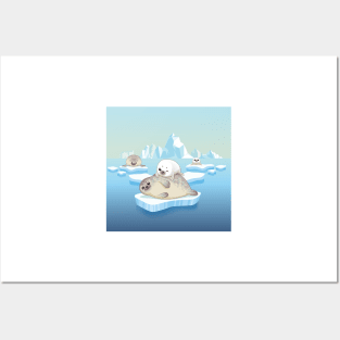 Cute seals family cartoon character design. vector Illustration. Posters and Art